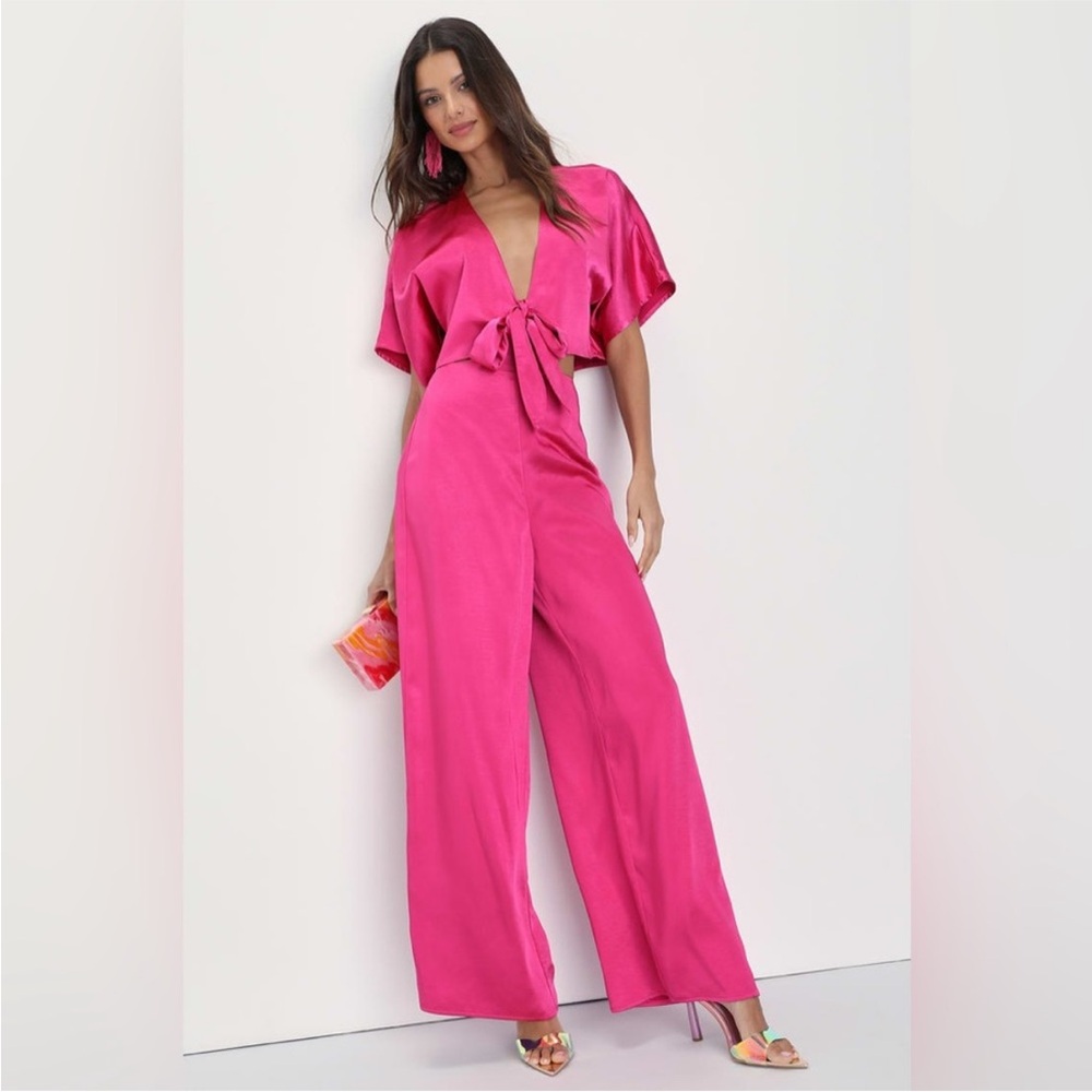 NWOT Lulu's Vibrant Pink Tie-Front Jumpsuit